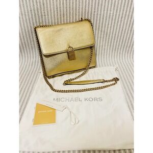 Michael Kors Mercer Gold Metallic Pebbled Leather Crossbody Bag 327L8GM9L